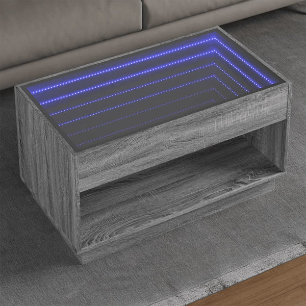 Grauer Couchtisch Zanofa 90x50x50cm mit Infinity-LED-Beleuchtung (Sonoma)