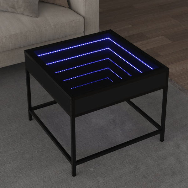 Schwarzer Couchtisch Infinity mit LED-Beleuchtung Dareta 50x50x41cm