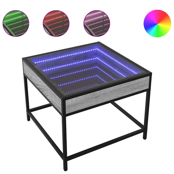Harmaa sohvapöytä infinity led-valoilla Dareta 50x50x41cm (sonoma)
