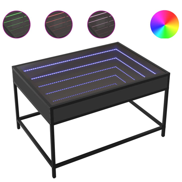Musta sohvapöytä infinity led-valoilla Dareta 70x50x41cm