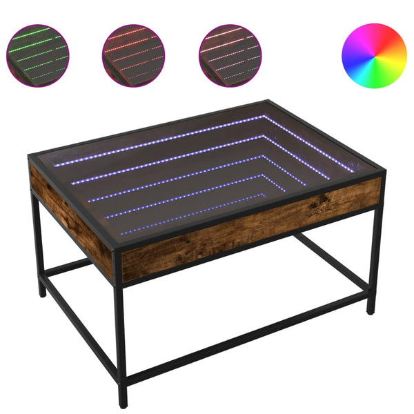 Couchtisch Dareta aus Rauch-Eiche 70x50x41cm mit Infinity-LED-Leuchten
