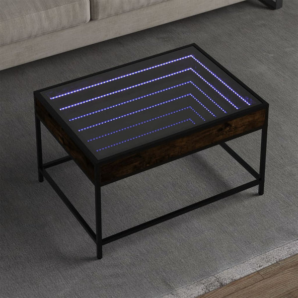Couchtisch Dareta aus Rauch-Eiche 70x50x41cm mit Infinity-LED-Leuchten