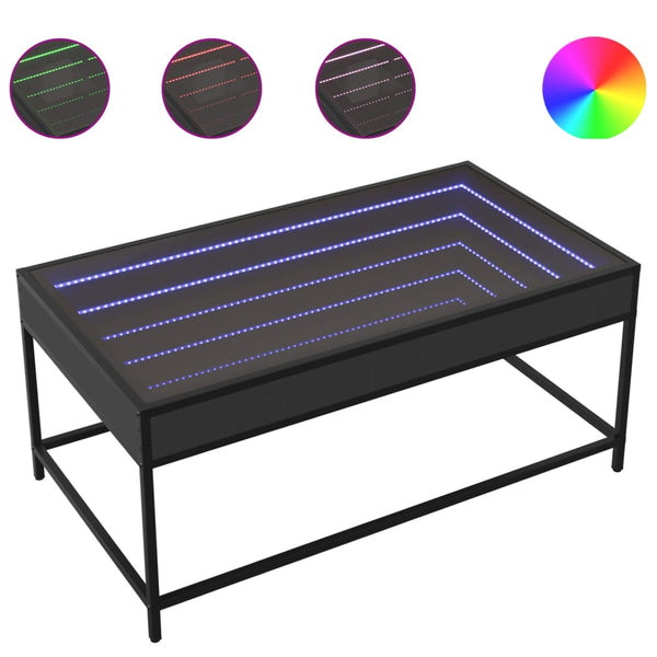 Musta sohvapöytä infinity led-valoilla Dareta 90x50x41cm