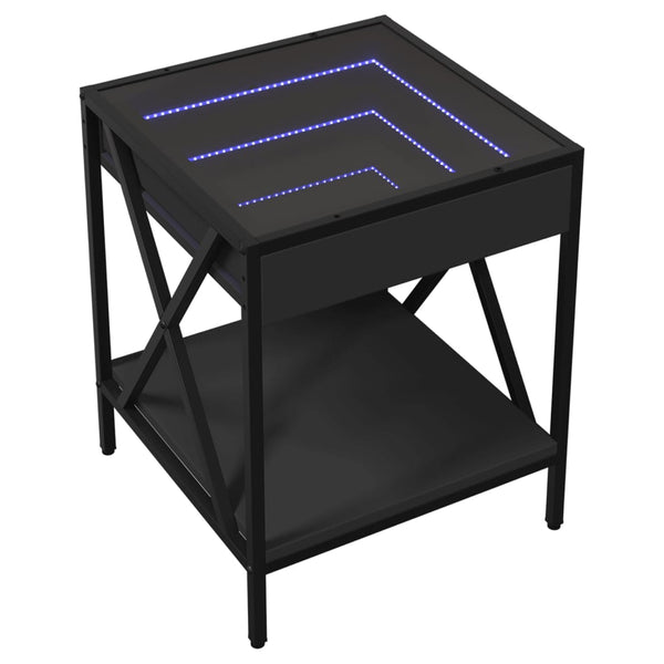 Schwarzer Couchtisch Theophanous mit Unendlichkeits-LED-Beleuchtung 40x40x49cm