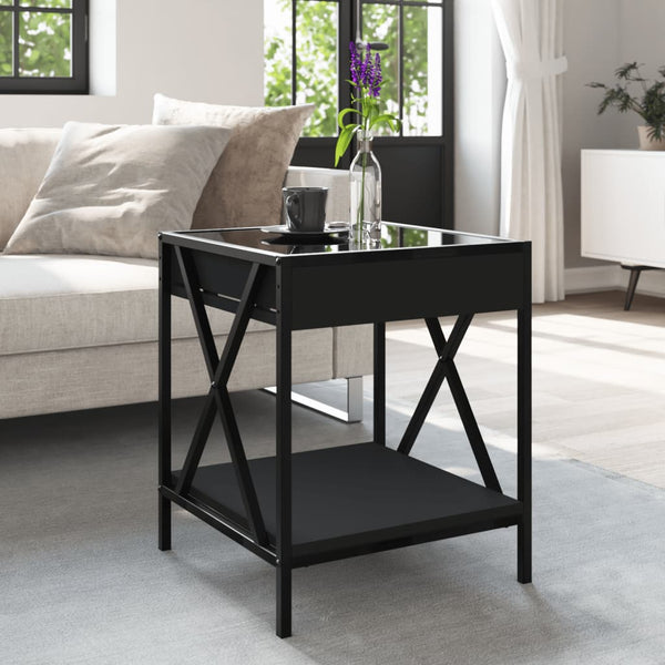Schwarzer Couchtisch Theophanous mit Unendlichkeits-LED-Beleuchtung 40x40x49cm