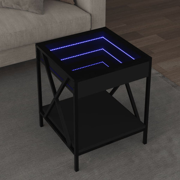 Schwarzer Couchtisch Theophanous mit Unendlichkeits-LED-Beleuchtung 40x40x49cm