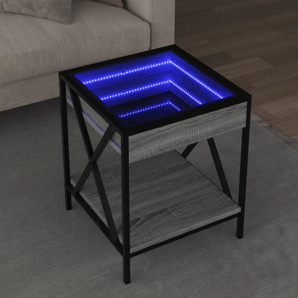 Harmaa sohvapöytä infinity led-valoilla Theophanous 40x40x49cm (sonoma)