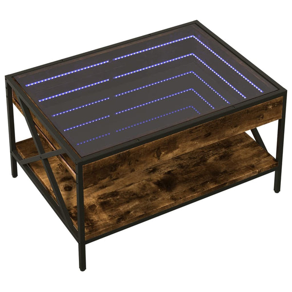 Couchtisch Räuchereiche Theophanous 70x50x38cm mit Infinity-LED-Beleuchtung
