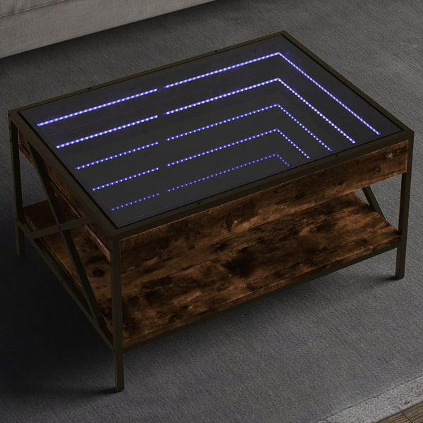 Couchtisch Räuchereiche Theophanous 70x50x38cm mit Infinity-LED-Beleuchtung