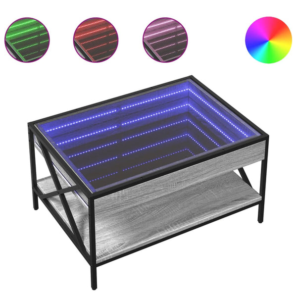 Harmaa sohvapöytä infinity led-valoilla Theophanous 70x50x38cm (sonoma)