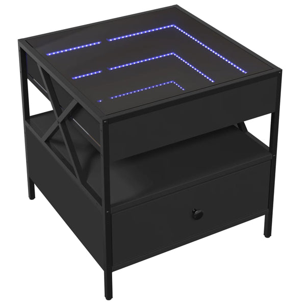Schwarzer Couchtisch Infinity LED-Beleuchtung Clonda 50x50x51cm