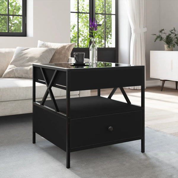 Schwarzer Couchtisch Infinity LED-Beleuchtung Clonda 50x50x51cm