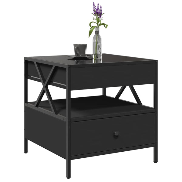 Schwarzer Couchtisch Infinity LED-Beleuchtung Clonda 50x50x51cm