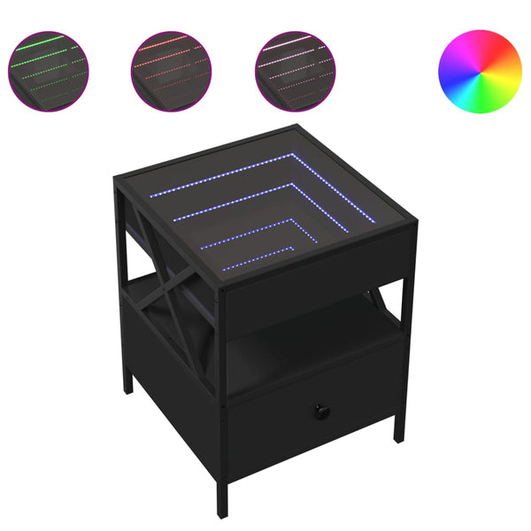 Schwarzer Couchtisch Infinity mit LED-Beleuchtung Clonda 40x40x51cm