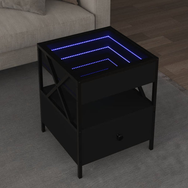Schwarzer Couchtisch Infinity mit LED-Beleuchtung Clonda 40x40x51cm