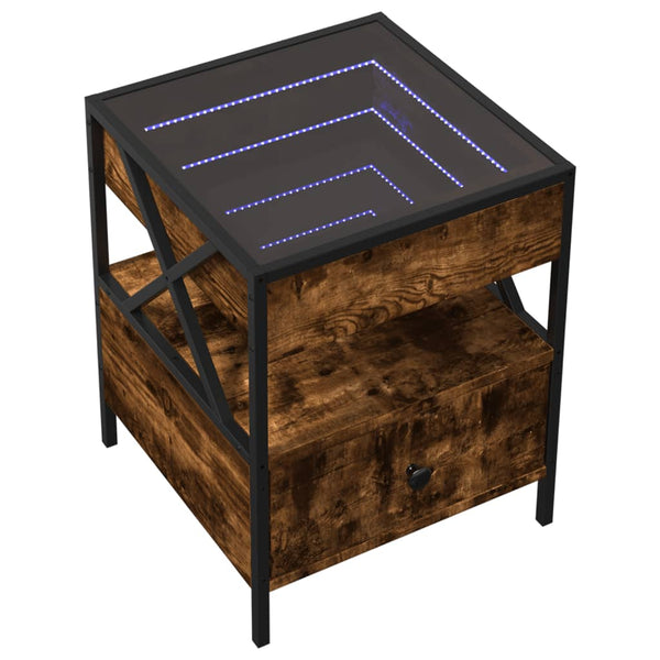 Couchtisch Räuchereiche mit Infinity-LED-Leuchten Clonda 40x40x51cm