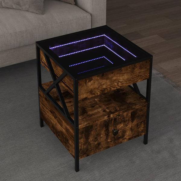 Couchtisch Räuchereiche mit Infinity-LED-Leuchten Clonda 40x40x51cm