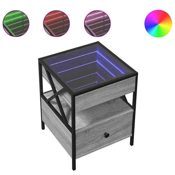 Grauer Couchtisch Infinity mit LED-Beleuchtung Clonda 40x40x51cm (Sonoma)