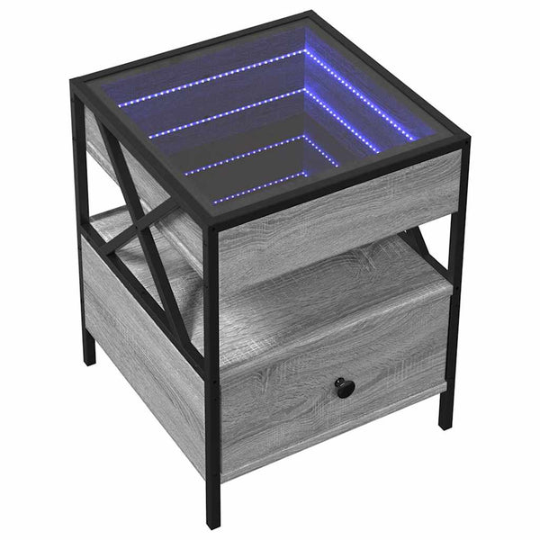 Grauer Couchtisch Infinity mit LED-Beleuchtung Clonda 40x40x51cm (Sonoma)