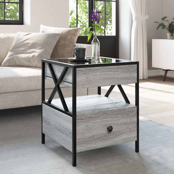 Grauer Couchtisch Infinity mit LED-Beleuchtung Clonda 40x40x51cm (Sonoma)