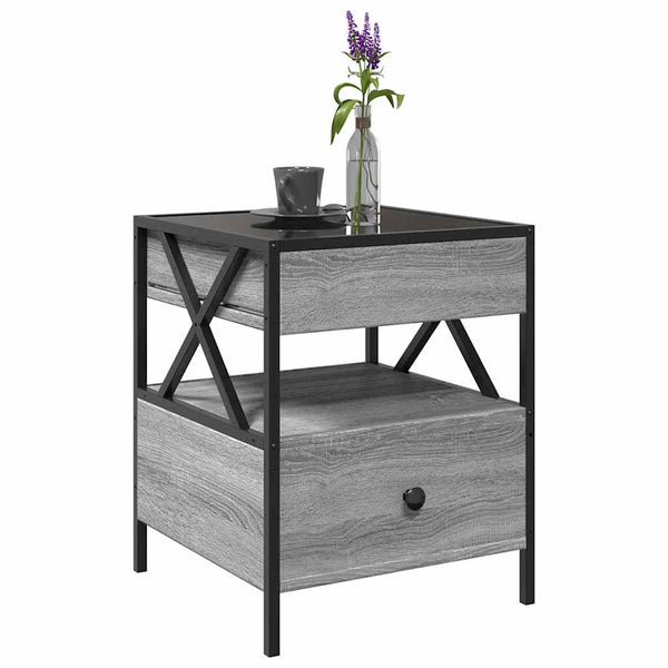 Grauer Couchtisch Infinity mit LED-Beleuchtung Clonda 40x40x51cm (Sonoma)