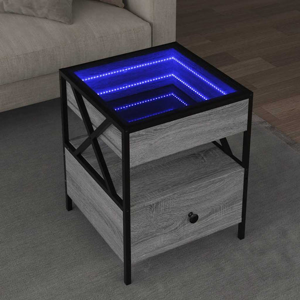 Grauer Couchtisch Infinity mit LED-Beleuchtung Clonda 40x40x51cm (Sonoma)