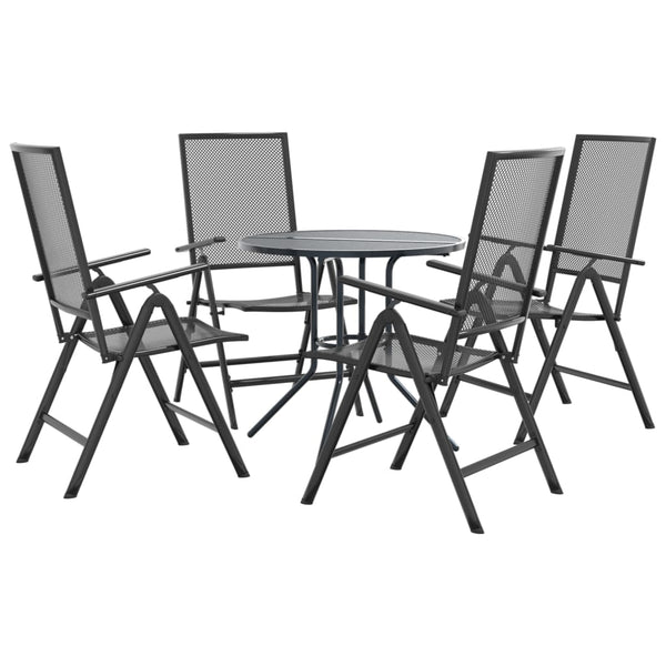 Anthrazitfarbene Gartenstuhl-Set Marcellus 5-teilig (pulverbeschichteter Stahl)