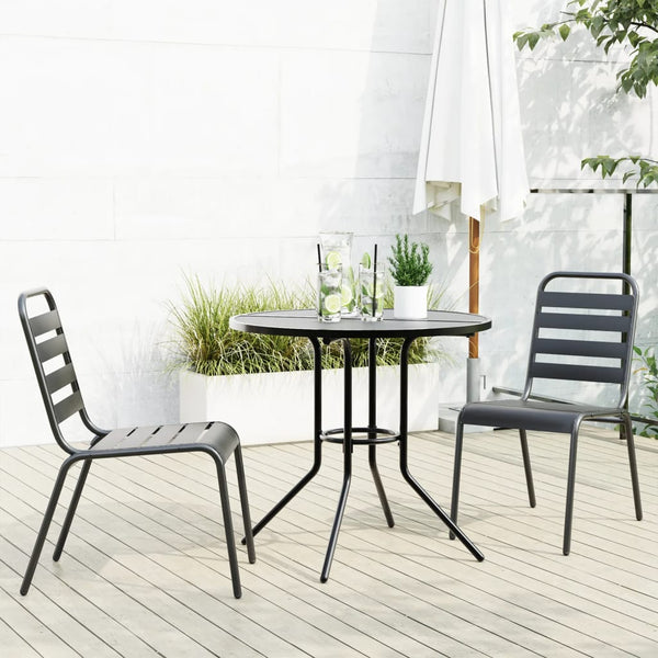Gartensessel-Set Tenzica 3-teilig, stapelbar Anthrazit (pulverbeschichteter Stahl)