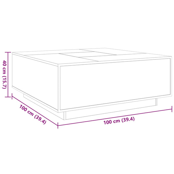 Weißer Couchtisch Infinity mit LED-Beleuchtung Elizu 100x100x40cm