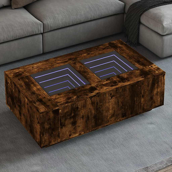 Couchtisch Räuchereiche Infinity mit LED-Beleuchtung Elizu 116x69x40cm
