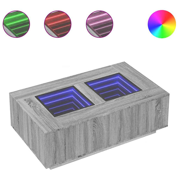 Grauer Couchtisch Infinity mit LED-Beleuchtung Elizu 116x69x40cm (Sonoma)