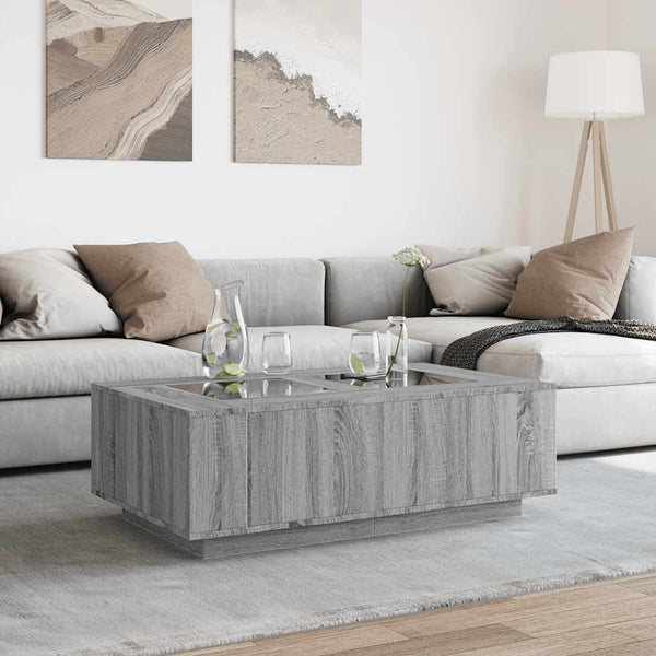 Grauer Couchtisch Infinity mit LED-Beleuchtung Elizu 116x69x40cm (Sonoma)
