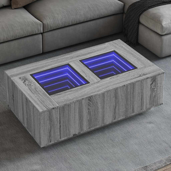Grauer Couchtisch Infinity mit LED-Beleuchtung Elizu 116x69x40cm (Sonoma)
