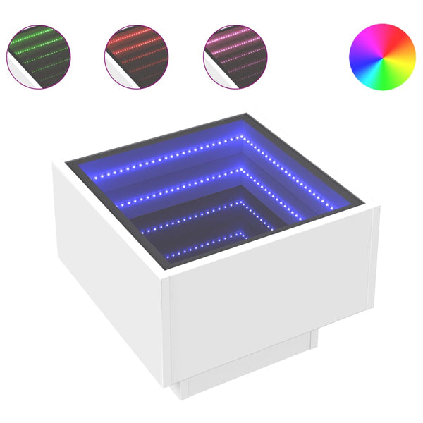 Valkoinen sohvapöytä infinity led-valoilla Sefora 40x40x30cm