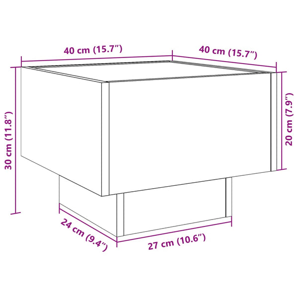 Valkoinen sohvapöytä infinity led-valoilla Sefora 40x40x30cm