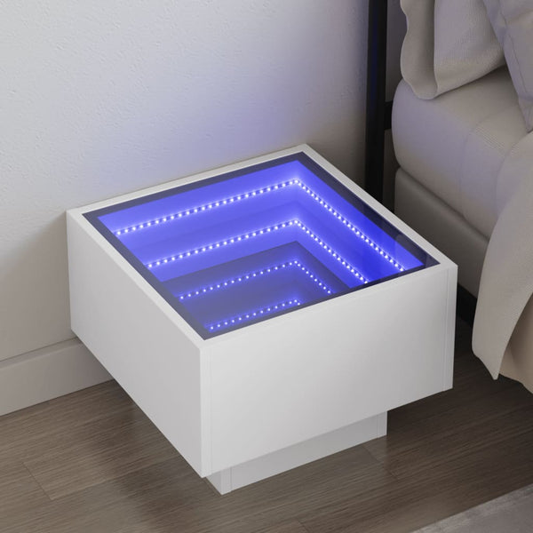 Valkoinen sohvapöytä infinity led-valoilla Sefora 40x40x30cm