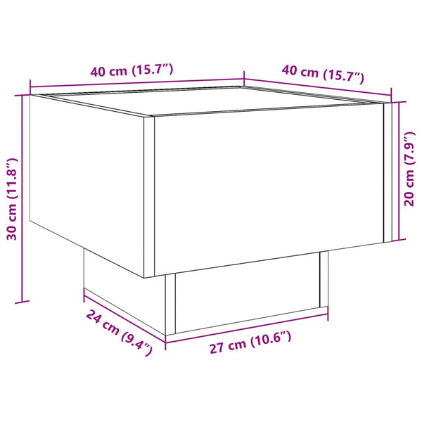 Betonin harmaa sohvapöytä infinity led-valoilla Sefora 40x40x30cm