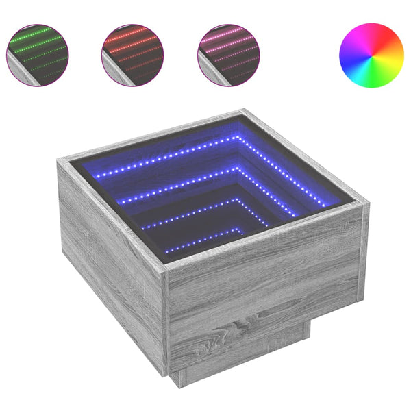 Harmaa sohvapöytä infinity led-valoilla Sefora 40x40x30cm (sonoma)
