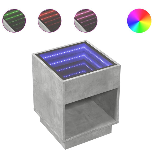 Betongrauer Couchtisch mit Infinity-LEDs Rodian 40x40x50cm