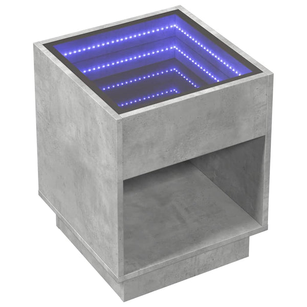 Betongrauer Couchtisch mit Infinity-LEDs Rodian 40x40x50cm
