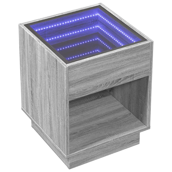 Grauer Couchtisch Infinity mit LED-Beleuchtung Rodian 40x40x50cm (Sonoma)