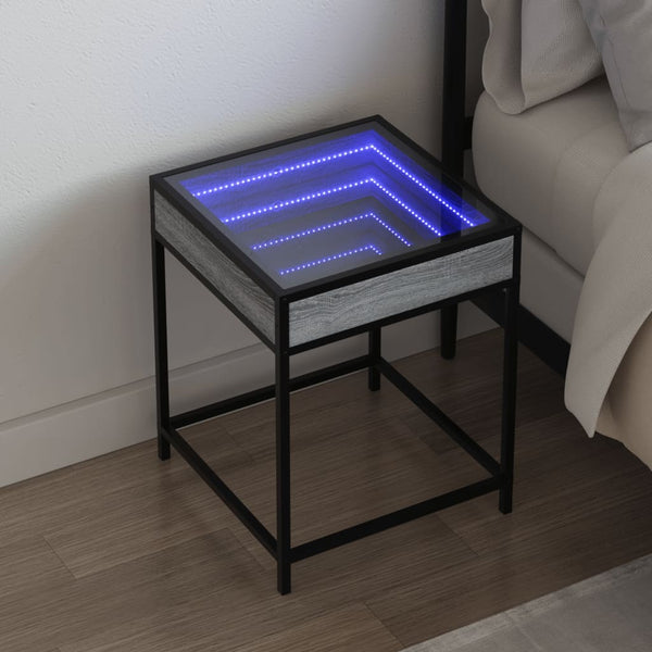 Grauer Couchtisch Infinity LED-Beleuchtung Filon 40x40x51cm (Sonoma)