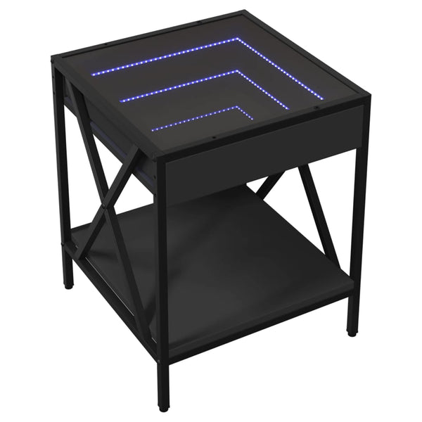 Schwarzer Couchtisch Infinity LED-Beleuchtung Pirosco 40x40x49cm