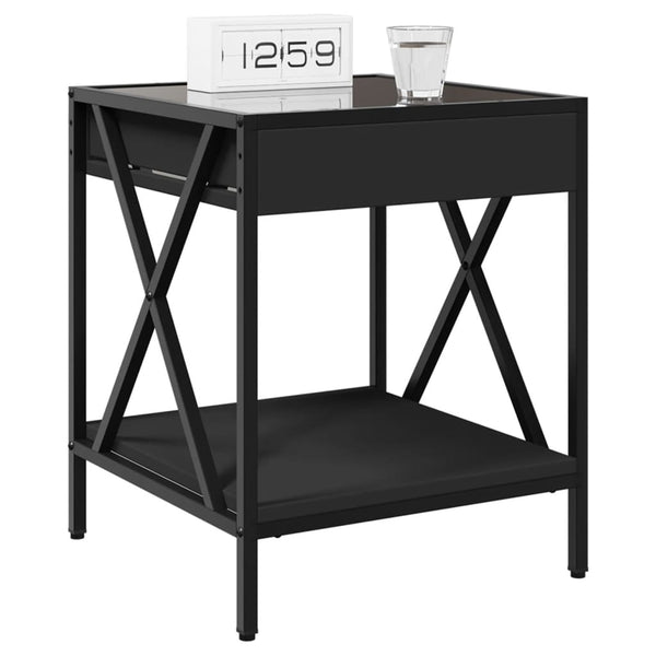 Schwarzer Couchtisch Infinity LED-Beleuchtung Pirosco 40x40x49cm