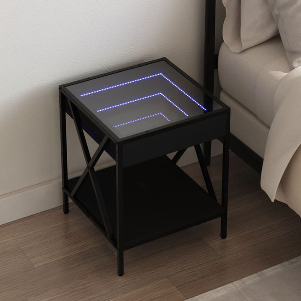 Schwarzer Couchtisch Infinity LED-Beleuchtung Pirosco 40x40x49cm