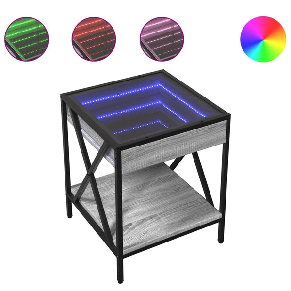 Grauer Couchtisch Infinity mit LED-Beleuchtung Pirosco 40x40x49cm (Sonoma)