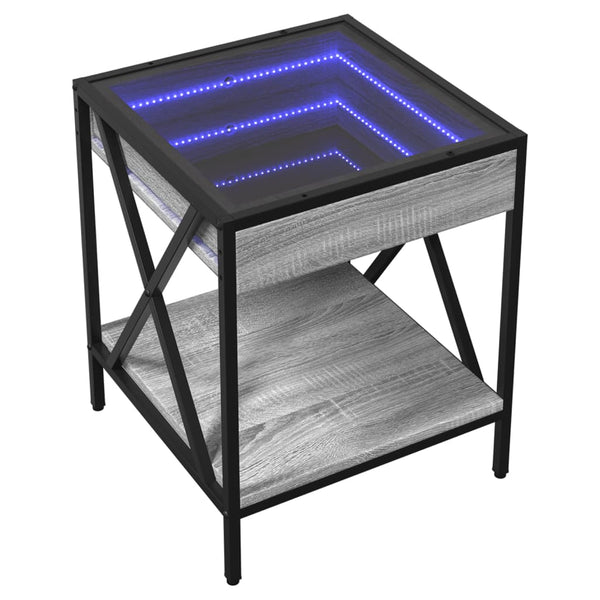 Grauer Couchtisch Infinity mit LED-Beleuchtung Pirosco 40x40x49cm (Sonoma)