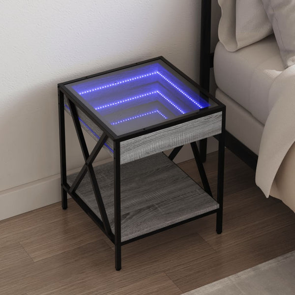 Grauer Couchtisch Infinity mit LED-Beleuchtung Pirosco 40x40x49cm (Sonoma)