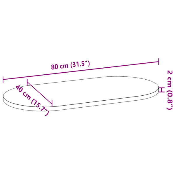 Tischplatte Veres 80x40x2cm (massive Eiche, oval)