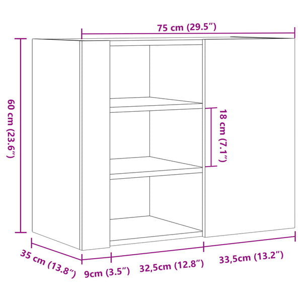 Grauer TV-Wandschrank Martinovici 75x35x60cm (Holz)